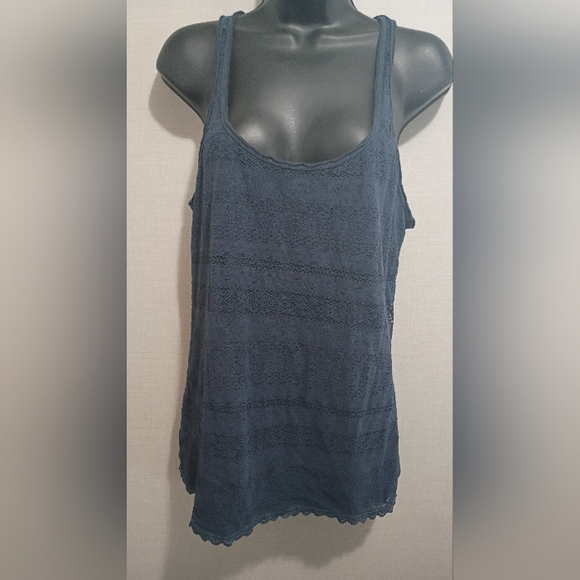 Hollister Women's Navy Lace Tank Top Large Casual Scoop Neck Bodycon Summer - Picture 1 of 11